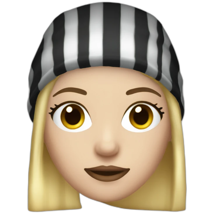 bank robber blonde woman with black beanie hat eye mask and striped shirt emoji