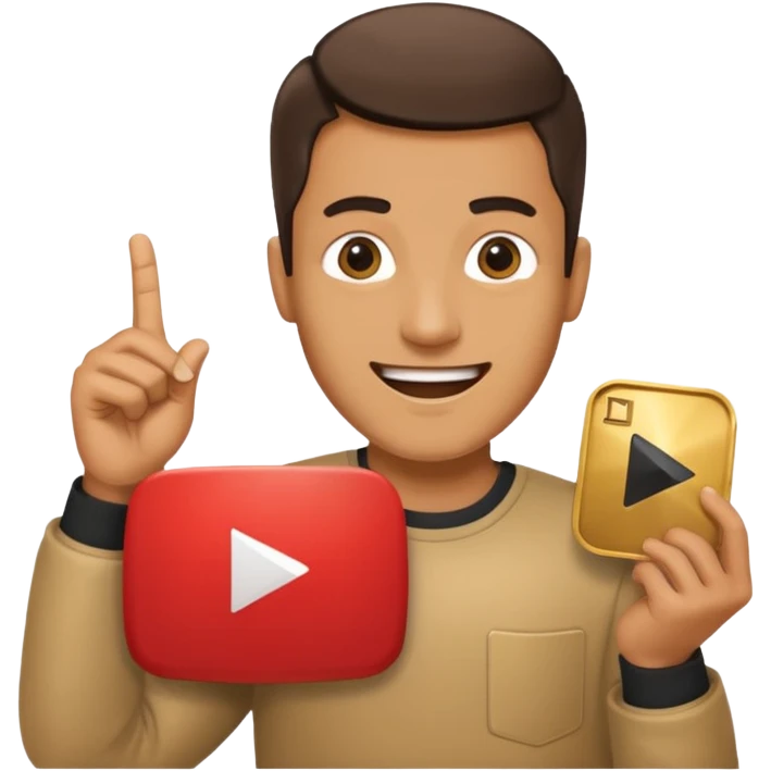 a happy man holding youtube golden play button emoji