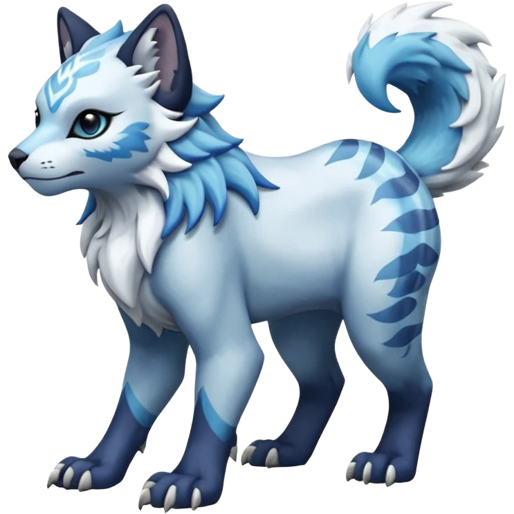 Icy scarfed glacial glistening glossy smooth soft flaky scaly furry flurry hyper-realistic cozy boreal boreal-lupus-Lunaray-Manectric-Absol-Luxray-Bobcat-Fakémon-fusion-animal-creature, full body  emoji