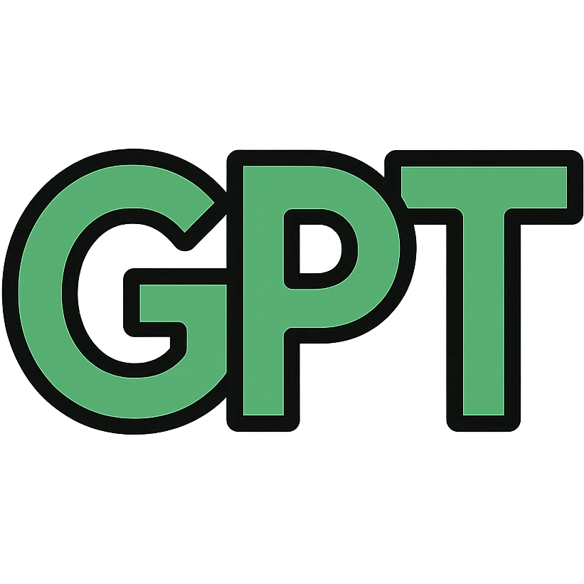stylized letters GPT icon, tech-inspired, green and black, clean design emoji