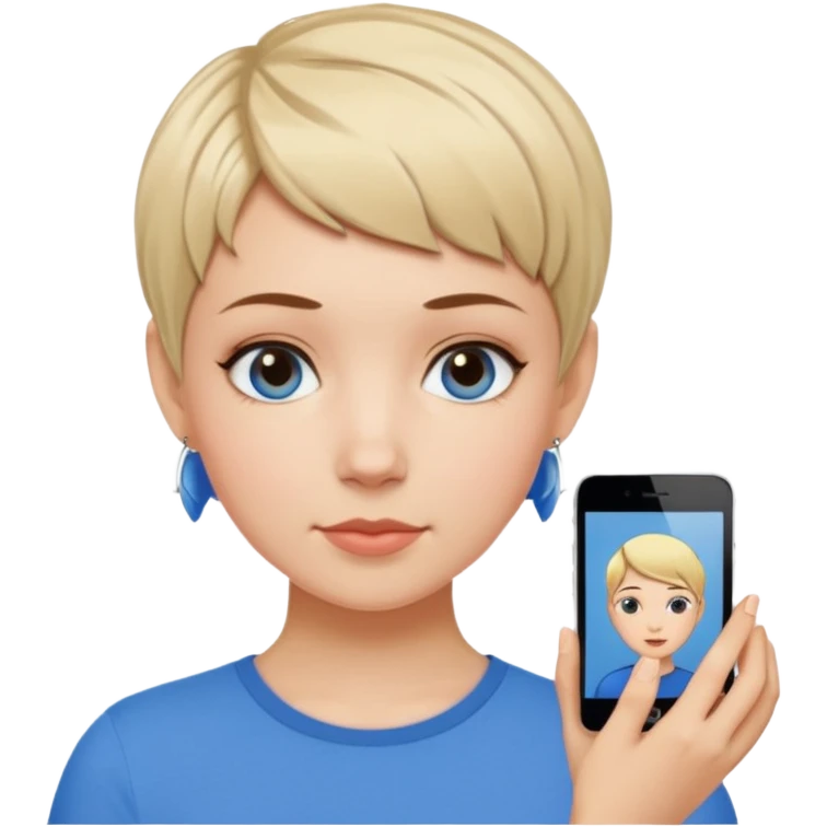 white girl pixie cut and blue shirt emoji