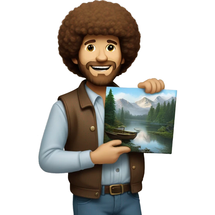 Bob Ross holding a painting emoji