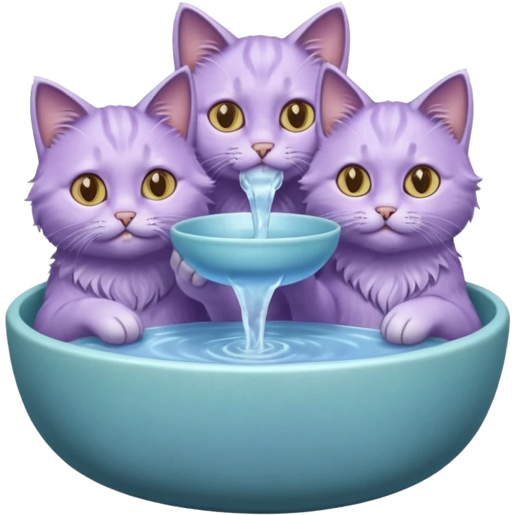 three lilac cats drinking water from a bowl emoji