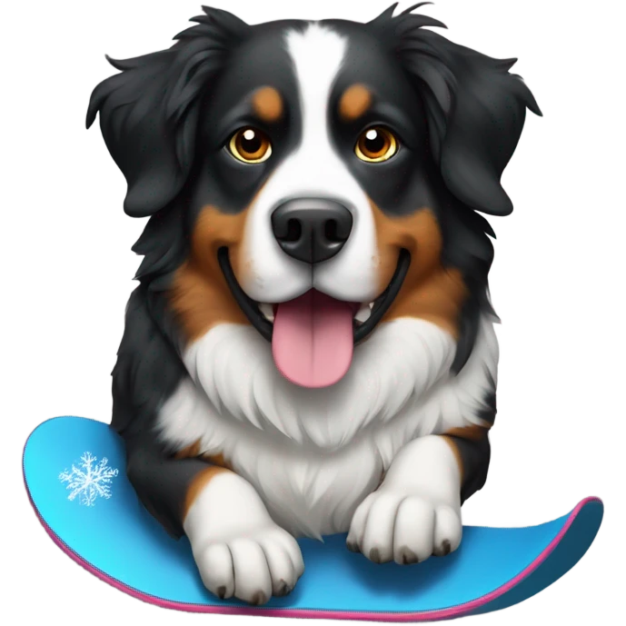 Burnese mountain dog on a snowboard  emoji