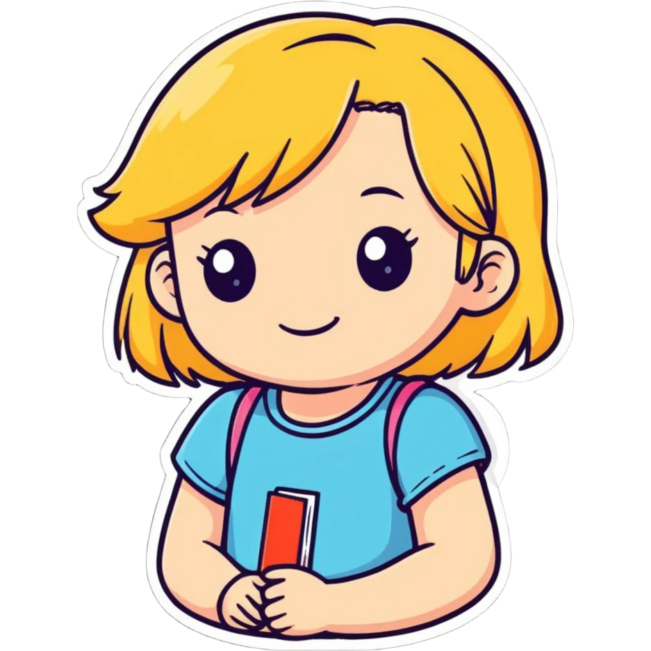 a little girl with blonde hair, cartoonish sticker style emoji