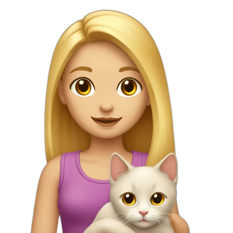 Gato con una niña rubia con una coleta emoji