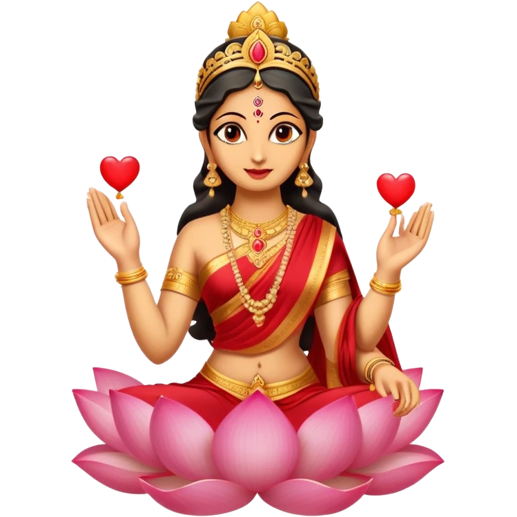 hindu goddess lakshmi in a lotus with heart in middle of her chest emoji