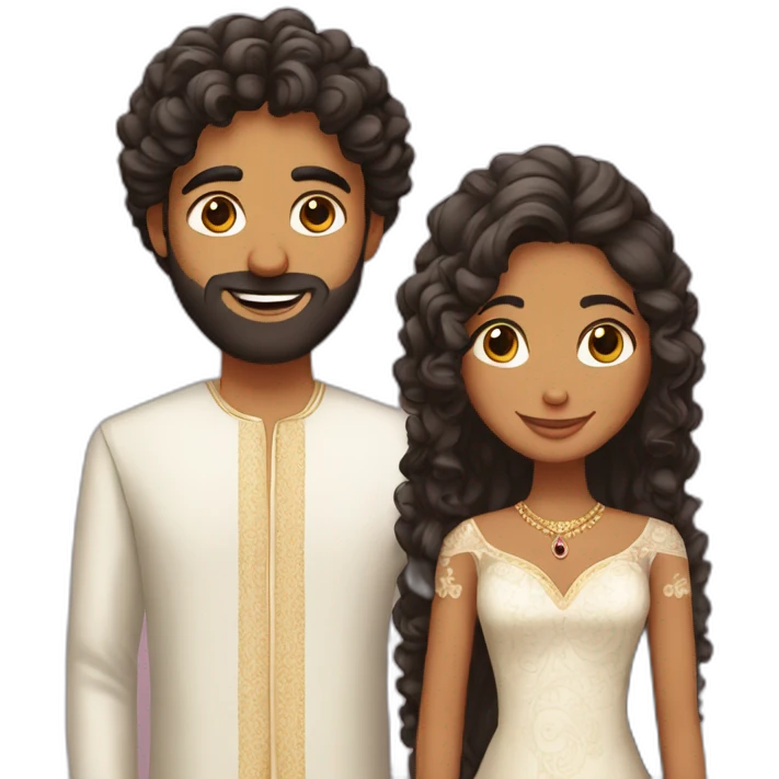 indian girl with curly hair marrying indian guy with straight hair and beard emoji