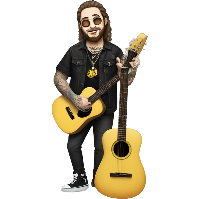 post malone full body with his tattoos and a guitar emoji