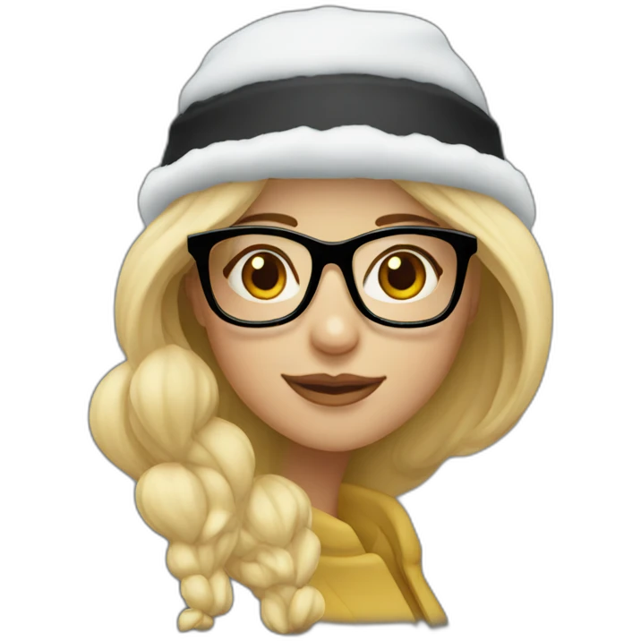 "blonde in glasses with black snow hat emoji