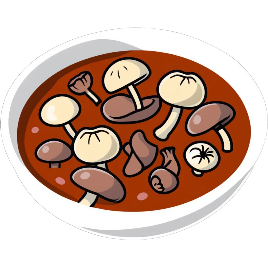 boeuf bourguignon in a serving bowl with mushrooms and pearl onions emoji