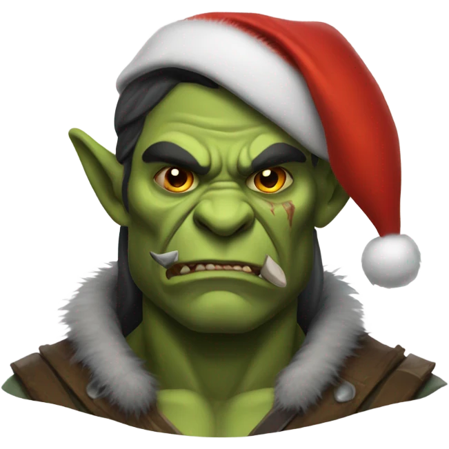 Fierce Orc ranger wearing santa hat emoji