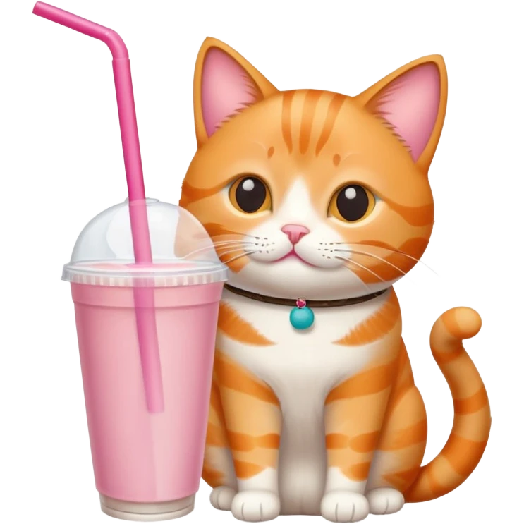 Orange tabby cat drinking Boba emoji