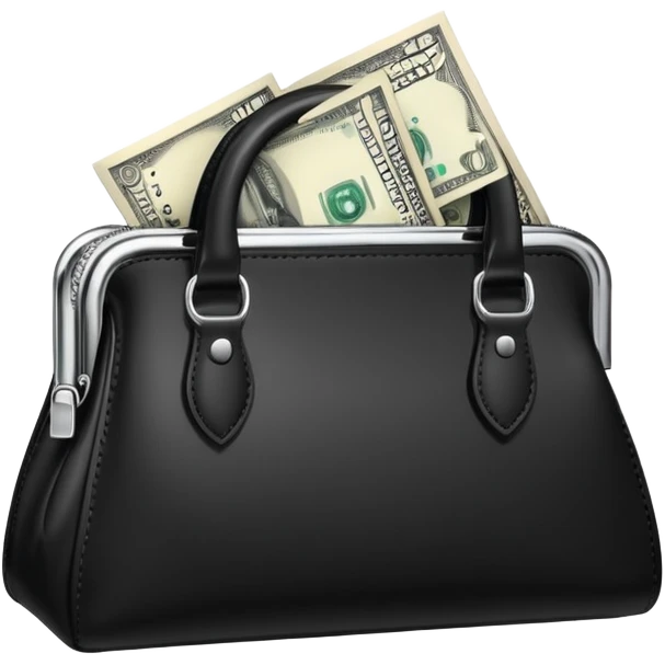 elegant black purse with dollar bills sticking out emoji