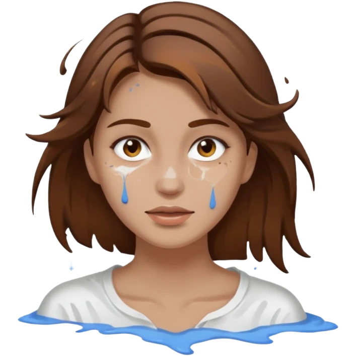 Brown hair woman, splashed white on face emoji