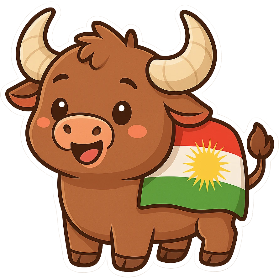 cartoon Kurdish buffalo sticker, cheerful and colorful style, no text, suitable for WhatsApp and Instagram emoji