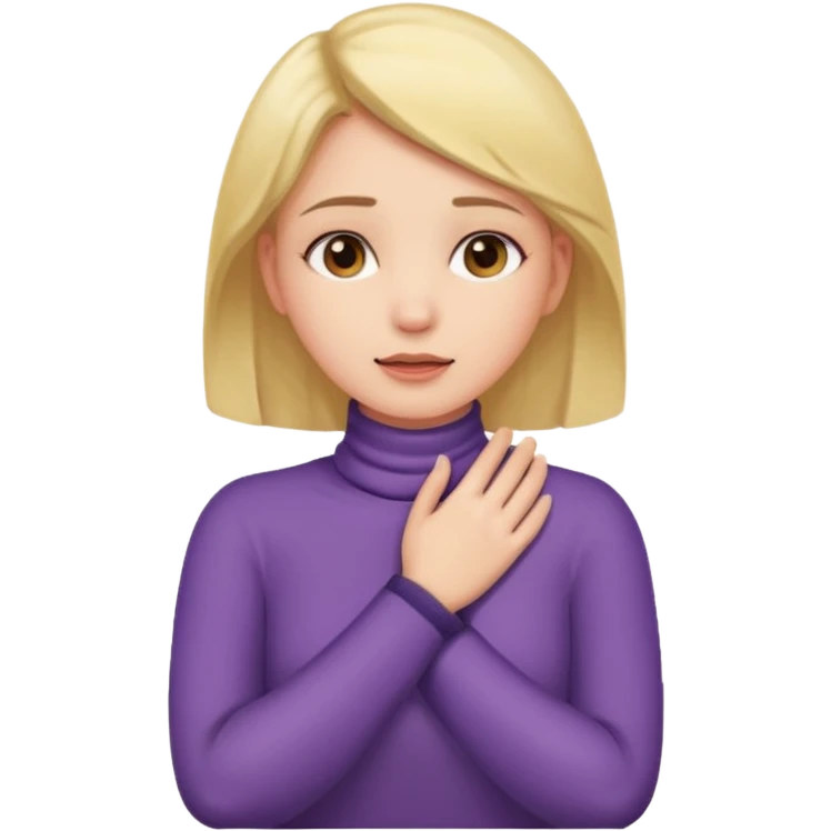 A girl putting her hands on her own neck one arm over the other emoji