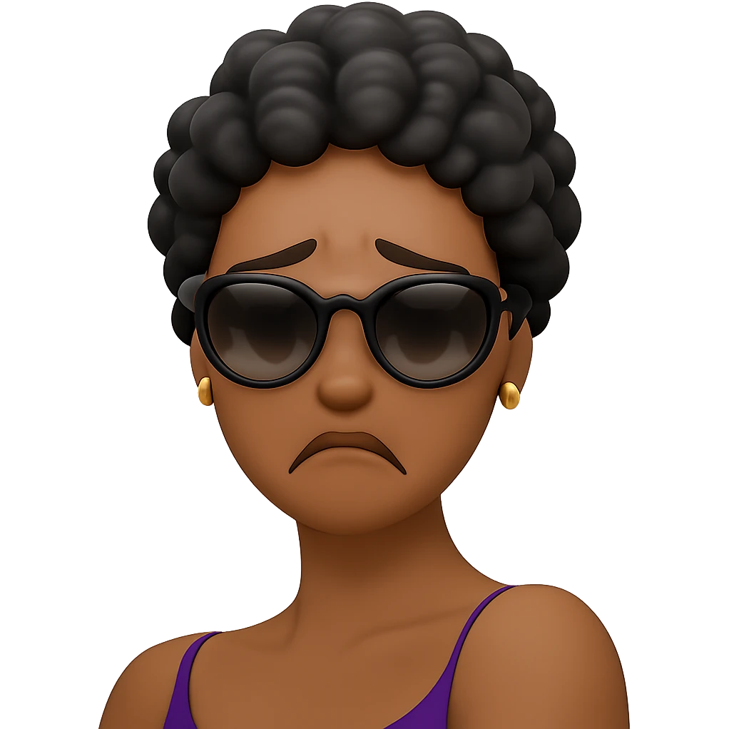 Change her facial expression to sad, keeping the same style as the reference image. emoji