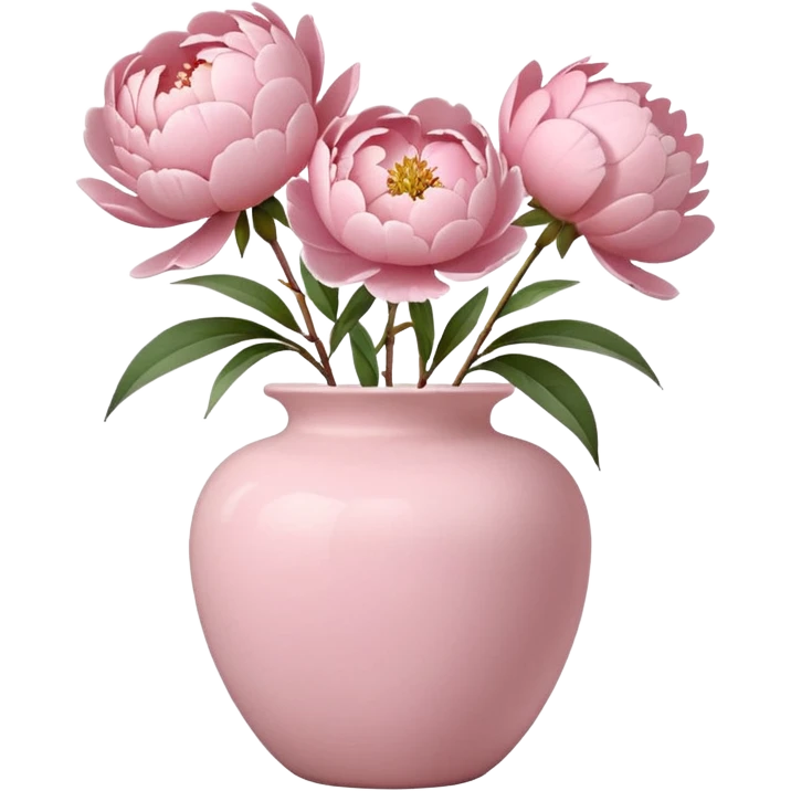 light pink peonies in a light pink vase, apple emoji style emoji