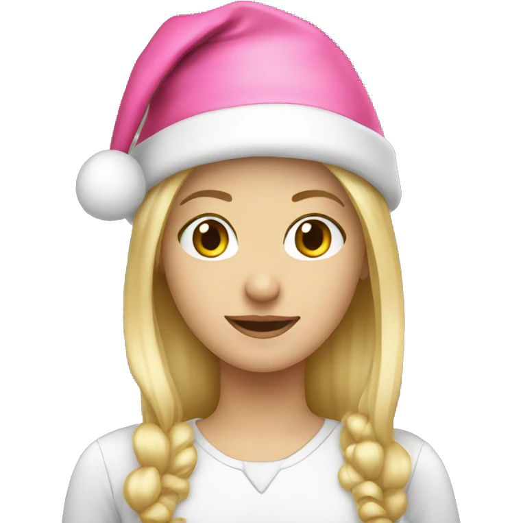 Blonde straight haired girl with pink Christmas hat on emoji