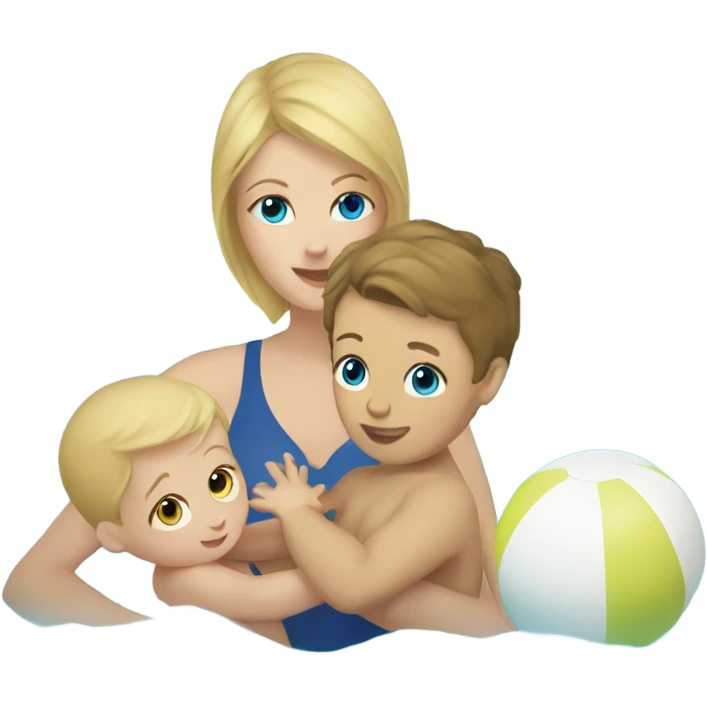 Blonde mom and baby boy brown hair blue eyes swimming emoji
