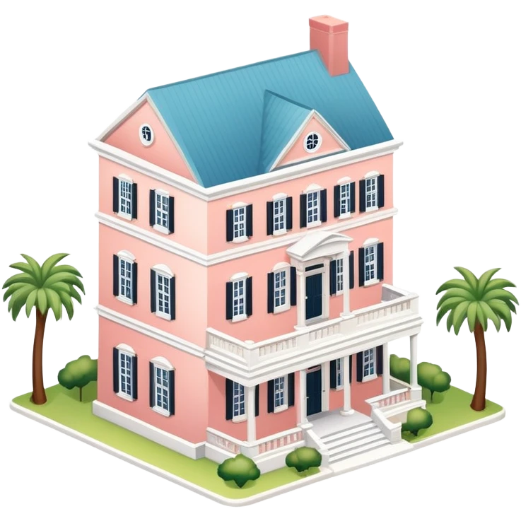 Charleston mansion, isometric dollhouse-style, realistic emoji