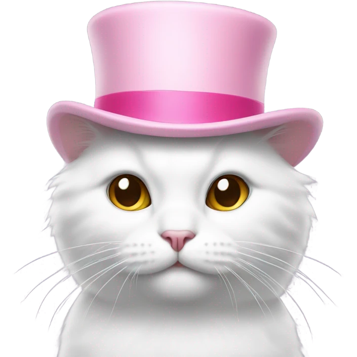 White cat wearing pink top hat emoji