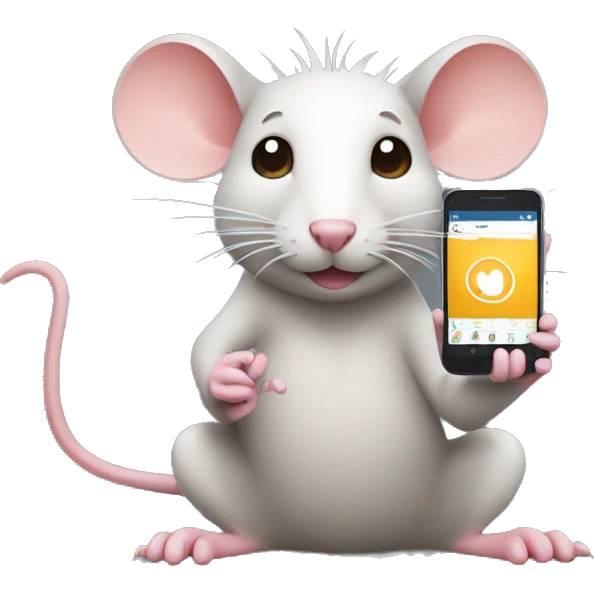 A rat holding phone in hand and sitting on instagram icon emoji