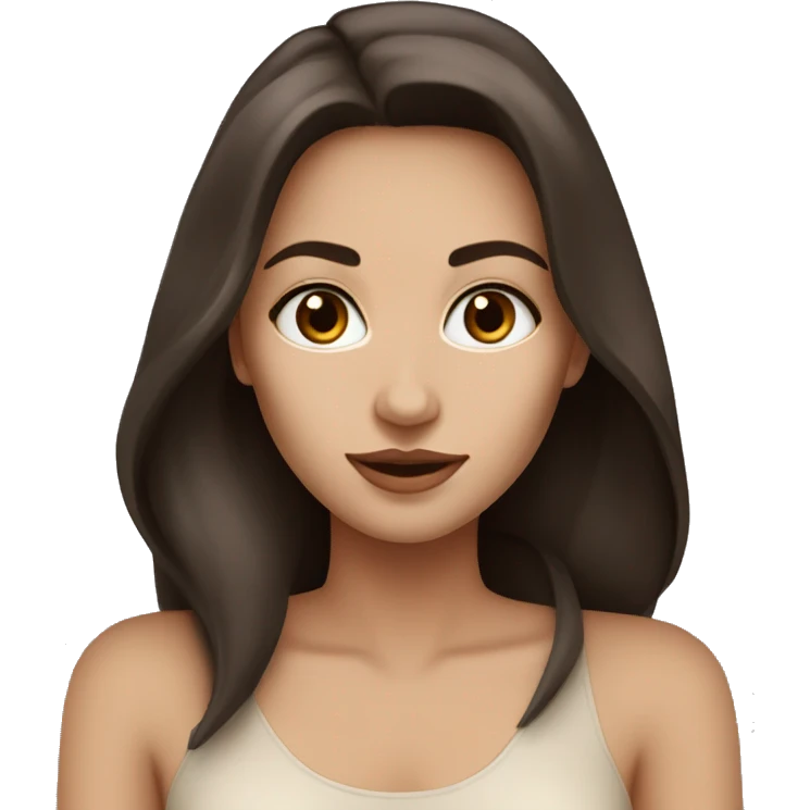 Beautiful woman, long dark brown hair, light beige skin, model emoji