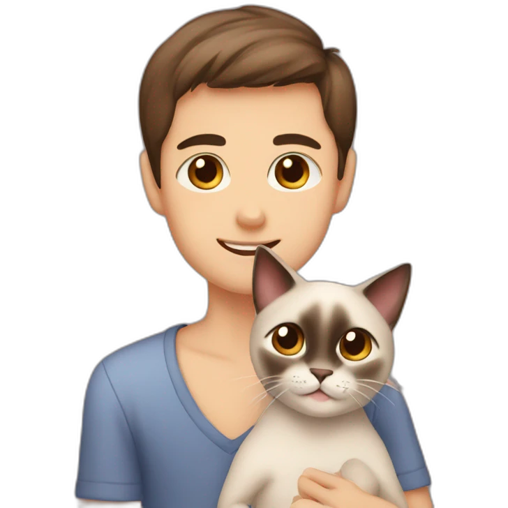 boy brown eyes hug siamese cat emoji