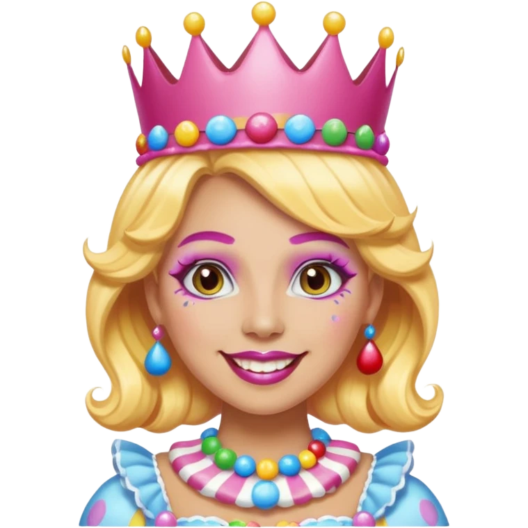 queen of the candyland, with candy makeup candy crown and just face emoji
