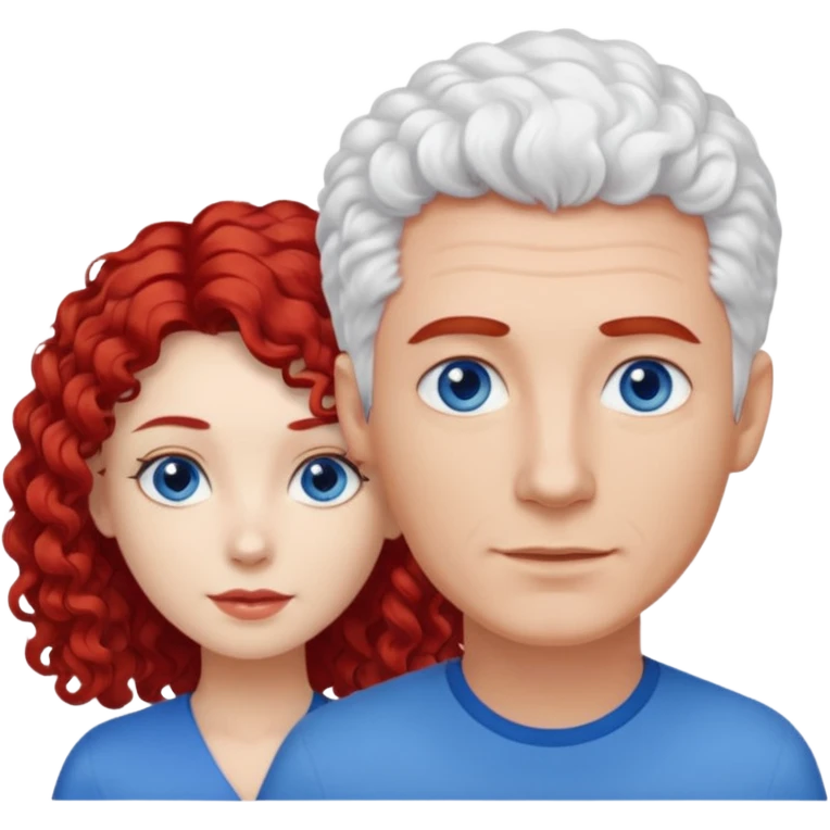 Homme nu cheveux blanc courts, yeux bleu barbe de trois jours + femme nu gros seins rousse cheveux longs bouclés yeux bleu emoji