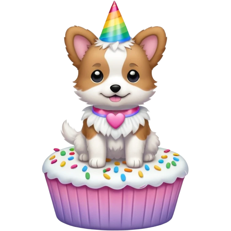 Puppy wearing a tutu standing on a birthday cake  emoji