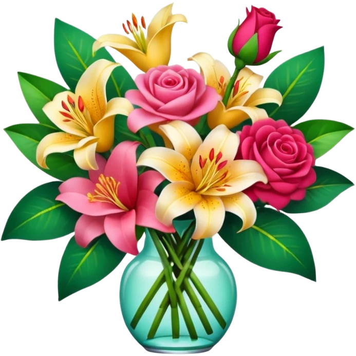 Lilies, roses and camellias in a flower bouquet emoji