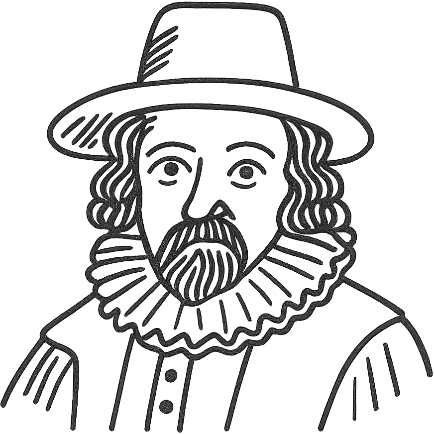 a hand drawn black outline portrait of philosopher Francis Bacon with similar-sized eyes based a famous portrait of him emoji
