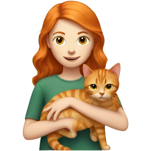 Ginger girl holding a ginger cat  emoji