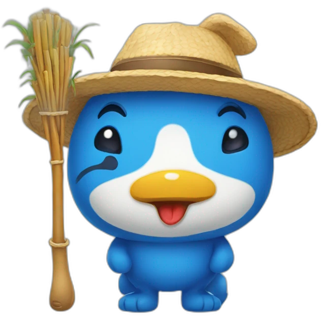 Chat bleu avec une canne a peche emoji