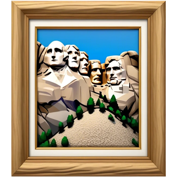 Cinematic Realistic Mount Rushmore Landmark Emoji, showcasing monumental carved presidential faces rendered with crisp textures and dynamic, historical lighting. emoji