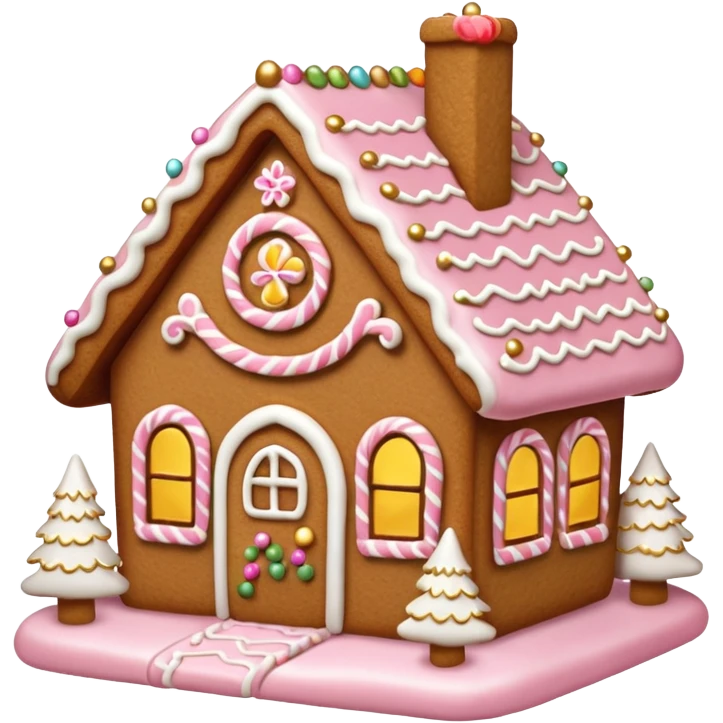 light pink and gold and white gingerbread house emoji