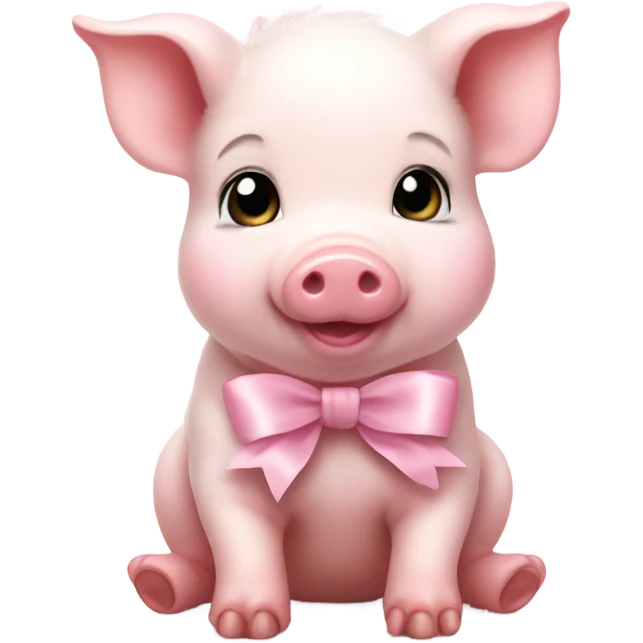Fuzzy baby piglet with light pink bow emoji