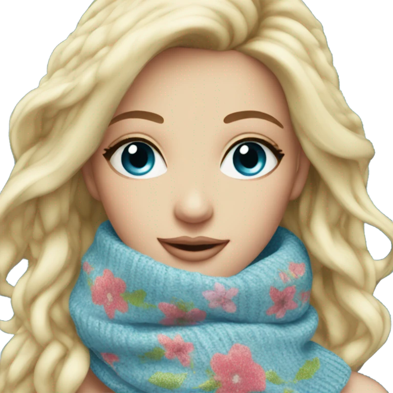 Beautiful blond blue eyes woman with Knit scarf floral glitter design  emoji