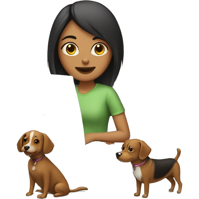 a girl with three computer and two dogs emoji