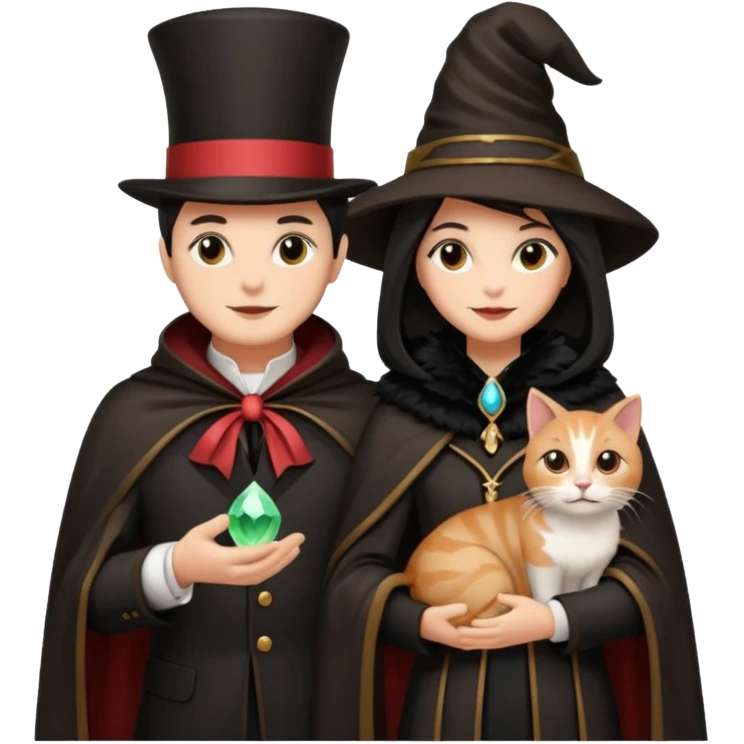 magician couple and their pet cat emoji