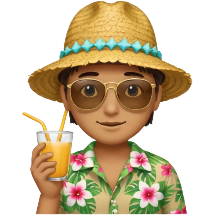golden with sunglasses and straw hat, hawaii shirt emoji
