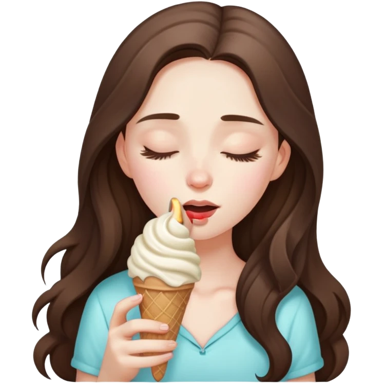 beautiful pale brunette girl with long hair enjoying an ice cream eyes closed emoji