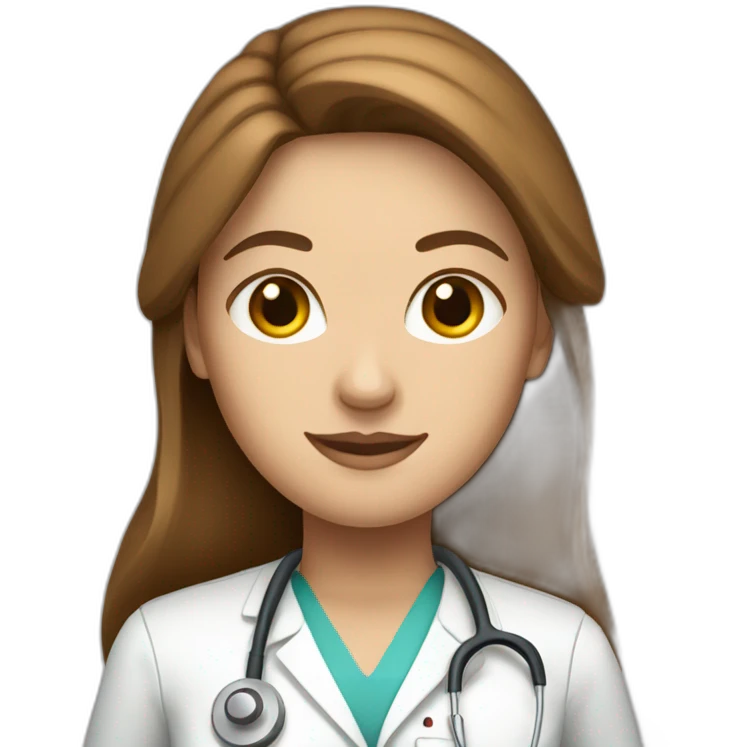 White nurse woman with long brown hair emoji