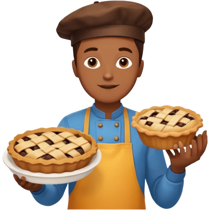 Baking community man avatar in vibrant style illustration. Pie, cookie, and muffin warm golden tones, simple shapes, flat design, high contrast. emoji