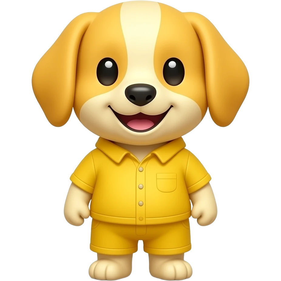 A little yellow dog shaped like a little human, dressed all in yellow, looking at us with a very happy expression. emoji