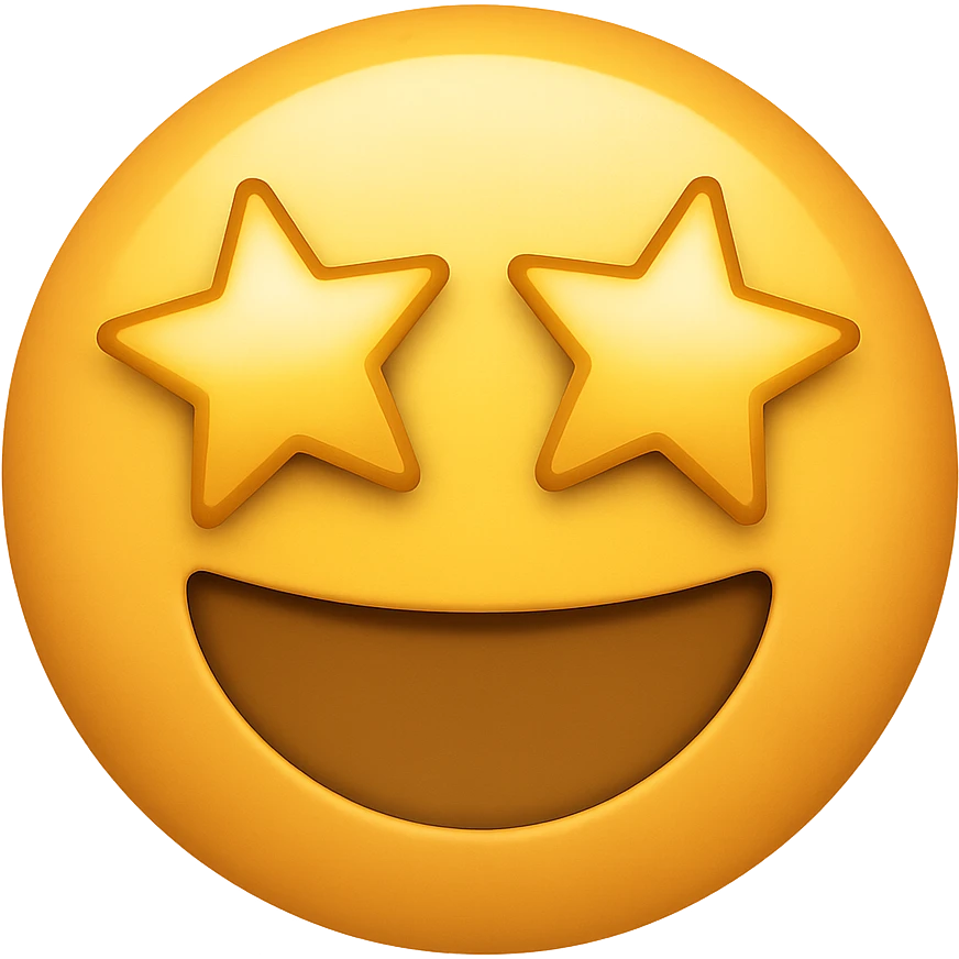 yellow starstruck face emoji, digital illustration, no background emoji