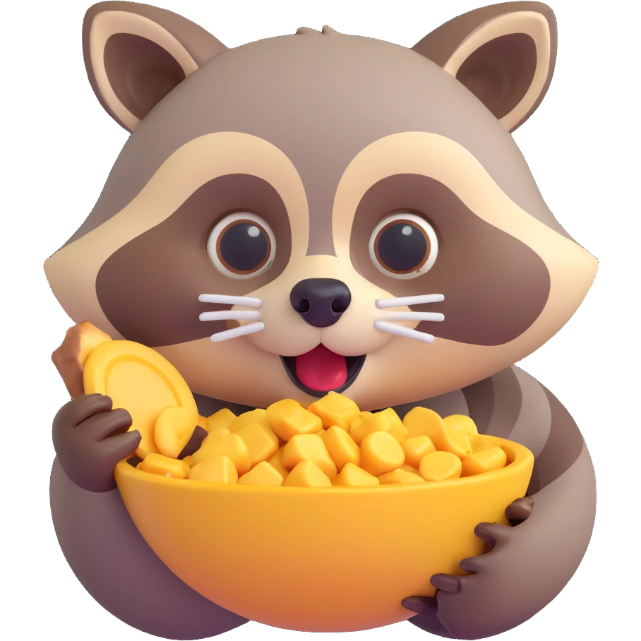 raccoon eating, 3D emoji style emoji